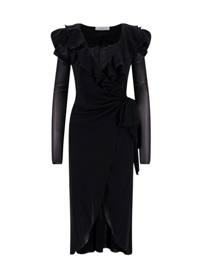 Shop Philosophy Di Lorenzo Serafini Stretch Tulle Wrap Dress With Shoulder Pads In Black