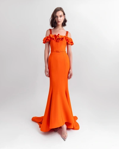 Shop Gemy Maalouf Mermaid Cut Dress - Long Dresses In Orange