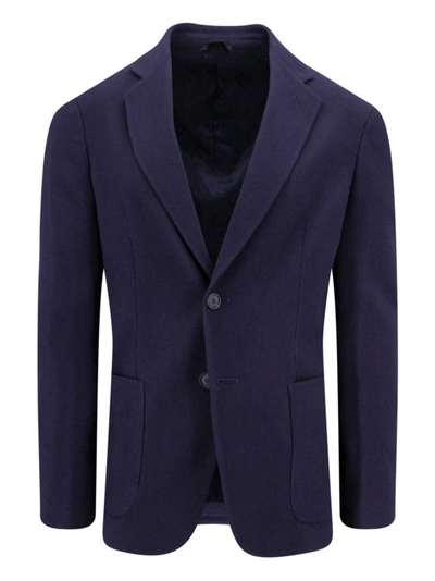 Shop Giorgio Armani Virgin Wool Blazer In Blue