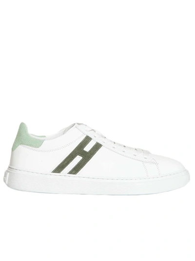 Shop Hogan White H Green Leather Cassette Bottom Sneakers
