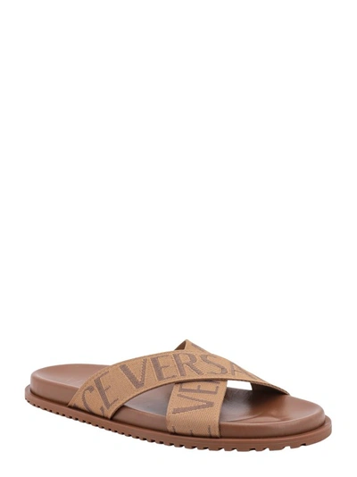 Shop Versace Luxurious Brown Leather Sandals