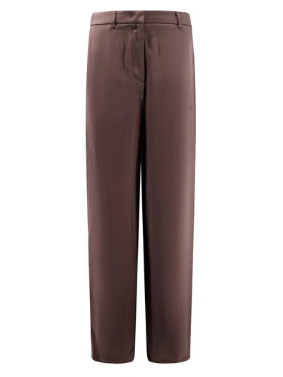 Shop Giorgio Armani Silk Wide Trouser In Brown