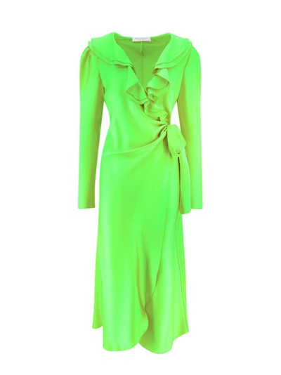 Shop Philosophy Di Lorenzo Serafini Satin Dress With Rouche In Green