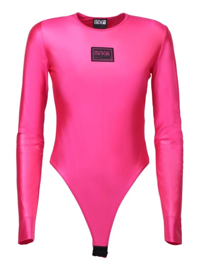 Shop Versace Jeans Couture Front Logo Fuchsia Bodysuit In Pink