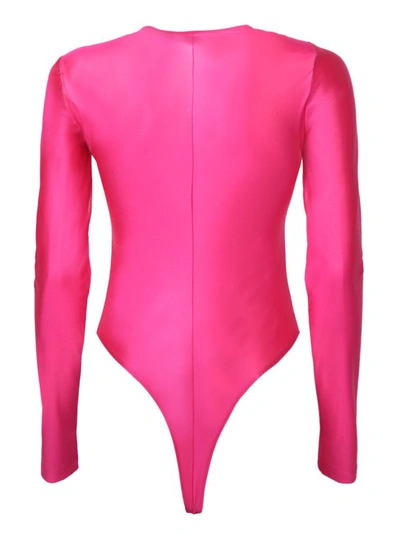 Shop Versace Jeans Couture Front Logo Fuchsia Bodysuit In Pink