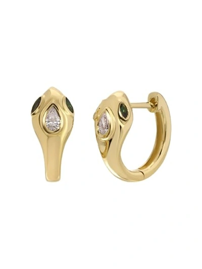 Shop Anita Ko Snake Diamond And Emerald Huggie Earrings In Gold