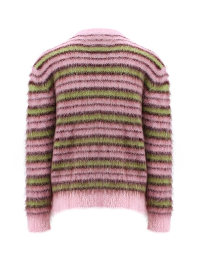 Shop Marni Mohair Sweater With Striped Motif In Pink