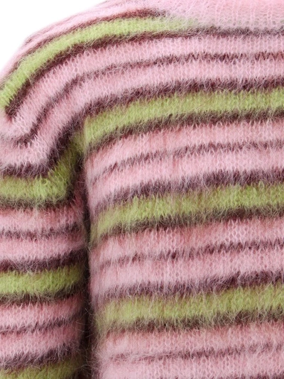 Shop Marni Mohair Sweater With Striped Motif In Pink