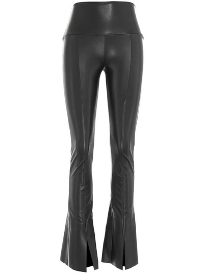 Shop Norma Kamali Faux Leather Pants With Slit In Black