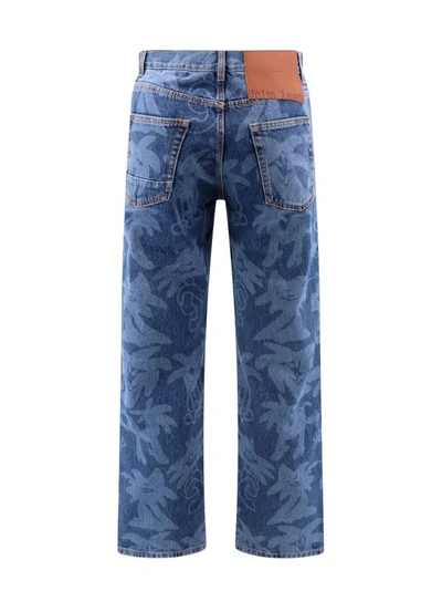 Shop Palm Angels All-over Palmity Print Cotton Jeans In Green