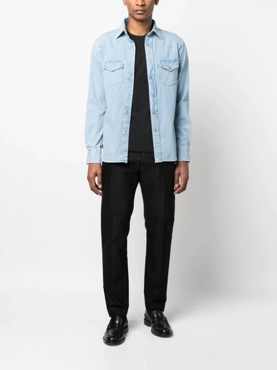 Tom Ford Black Basic Crewneck T-shirt With Tonal Stitching In Cotton Blend Man In Black