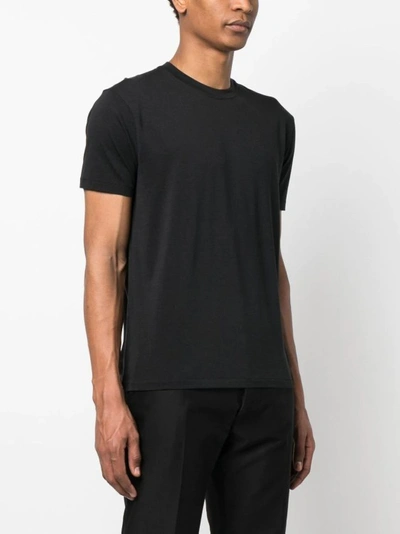 Tom Ford Black Basic Crewneck T-shirt With Tonal Stitching In Cotton Blend Man In Black