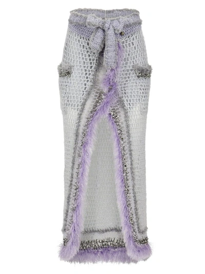 Shop Andreeva Lavender Handmade Knit Skirt In Grey