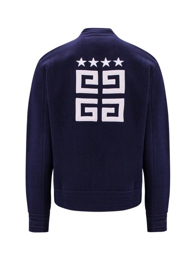 Shop Givenchy Wool Bomber Jacket With Back 4g Logo In Blue
