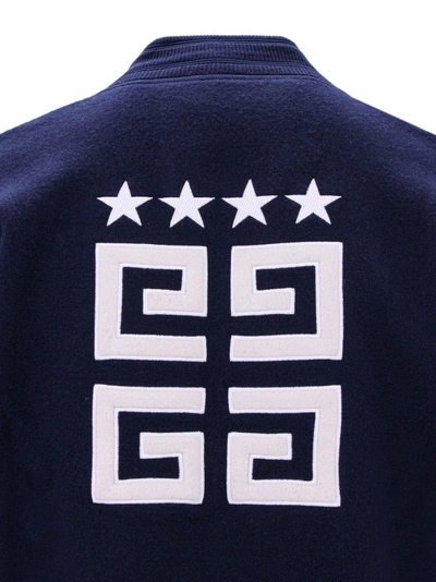 Shop Givenchy Wool Bomber Jacket With Back 4g Logo In Blue