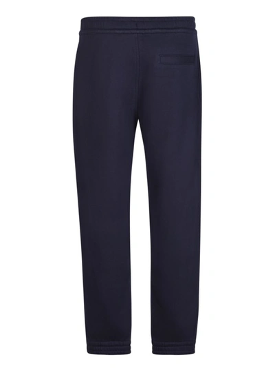 Shop Burberry Cotton Track Pants With Embroidered Logo In Blue