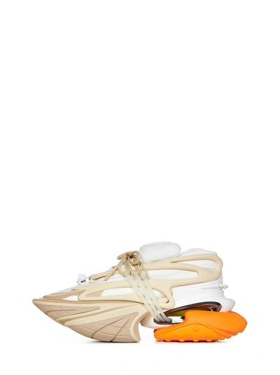 Shop Balmain White And Beige Low-top Sneakers
