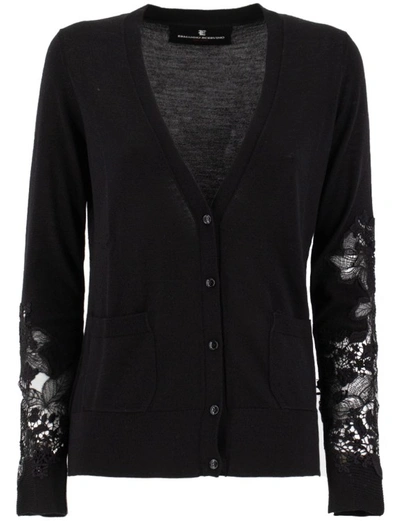 Shop Ermanno Scervino Floral Lace Embelishment Cardigan In Black