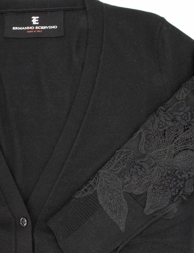 Shop Ermanno Scervino Floral Lace Embelishment Cardigan In Black