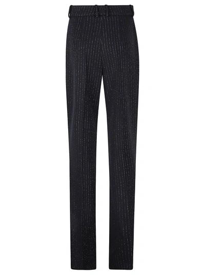 Shop Balmain Striped Wool-blend Flared Trousers In Black