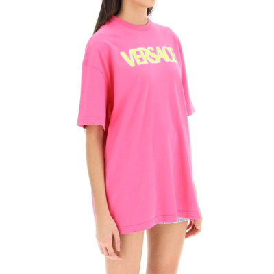Shop Versace Pink Cotton Logo Top