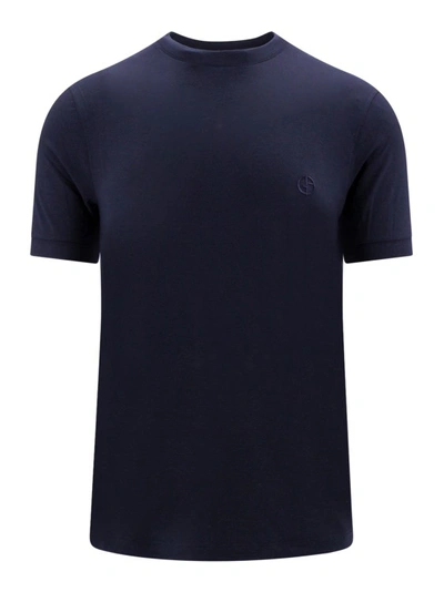 Shop Giorgio Armani Navy Blue Viscose T-shirt
