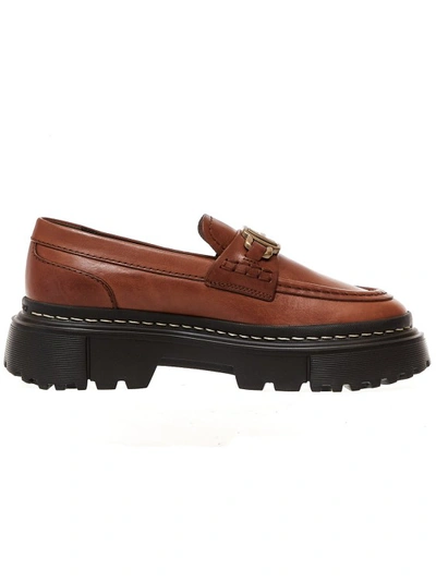Shop Hogan Brown Leather Tank Loafers