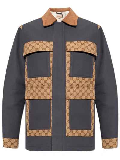 Shop Gucci Gg Supreme Cotton Jacket In Grey