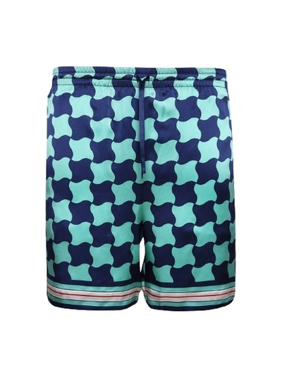 Shop Casablanca Silk Drawstring Shorts In Blue