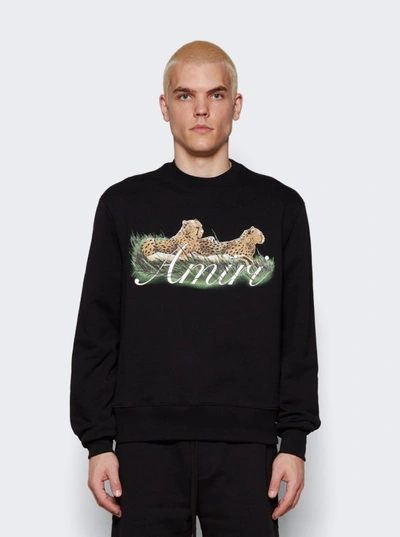 Shop Amiri Cheetah Logo Crewneck Sweatshirt In Black