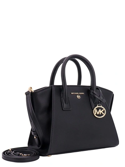 Shop Michael Kors Frontal Metal Logo Black Leather Handbag