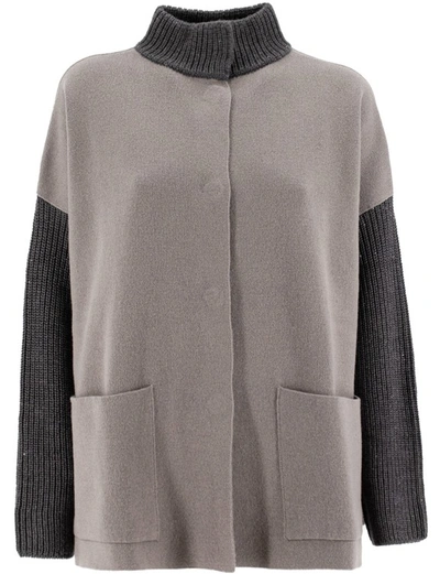 Shop Le Tricot Perugia Knitted Collar Cardigan In Grey