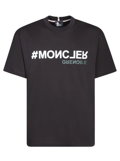 Shop Moncler Dark Grey Soft Cotton Printed T-shirt In Black
