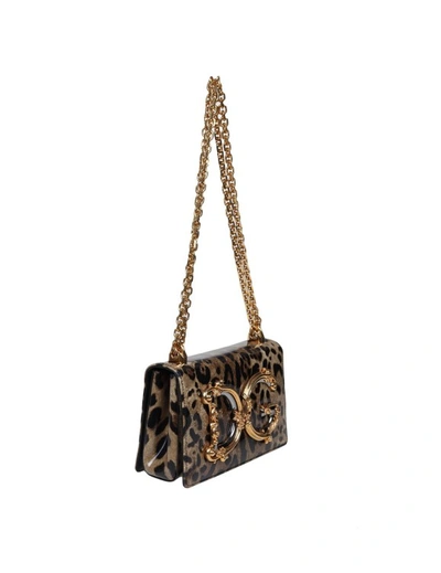 Shop Dolce & Gabbana Dg Girls Shoulder Bag In Leopard-print Shiny Calfskin In Brown