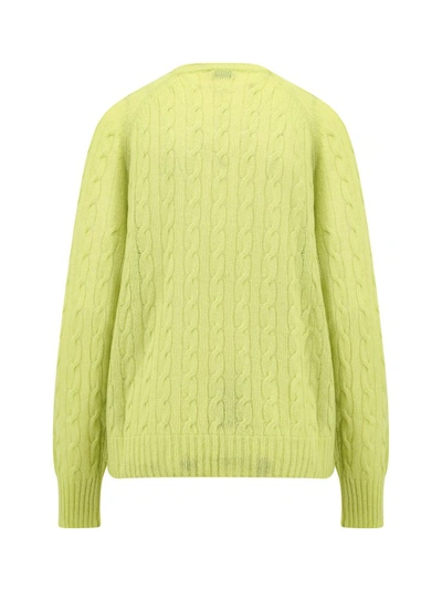 Shop Etro Embroidered Pegaso Logo Yellow Cashmere Sweater In Gold