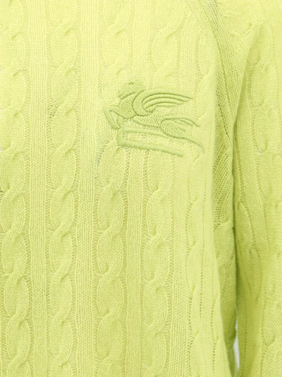 Shop Etro Embroidered Pegaso Logo Yellow Cashmere Sweater In Gold