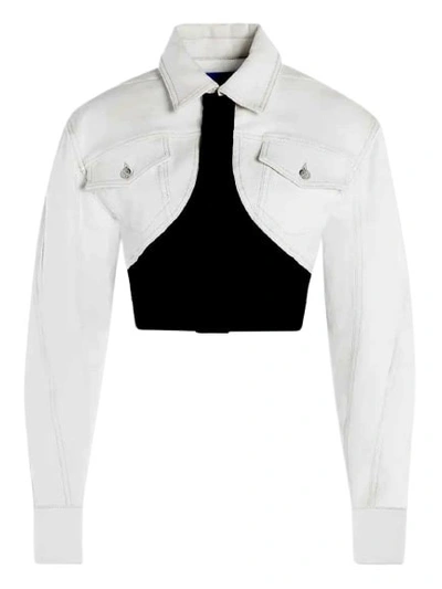 Shop Mugler Cropped Denim Jacket In White
