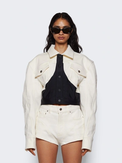 Shop Mugler Cropped Denim Jacket In White