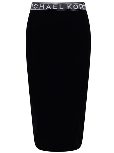 Shop Michael Kors Recycled Viscose Blend Skirt With Logo Detail In Black