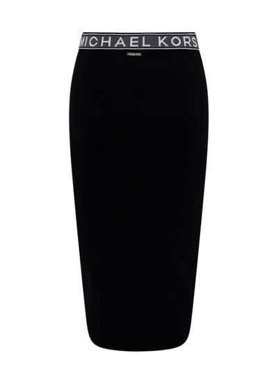 Shop Michael Kors Recycled Viscose Blend Skirt With Logo Detail In Black