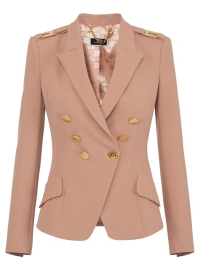 Shop Elisabetta Franchi Double-breasted Jacket In Brown