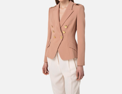 Shop Elisabetta Franchi Double-breasted Jacket In Brown