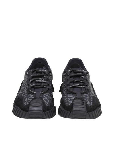 Shop Dolce & Gabbana Logo Print Leather And Fabric Sneakers In Black