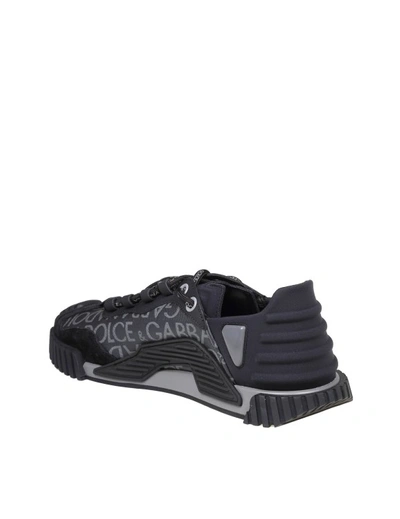 Shop Dolce & Gabbana Logo Print Leather And Fabric Sneakers In Black