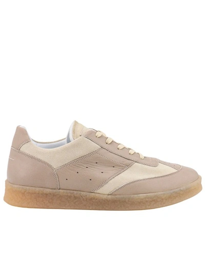 Shop Mm6 Maison Margiela Leather Sneakers With Suede Inserts In Neutrals