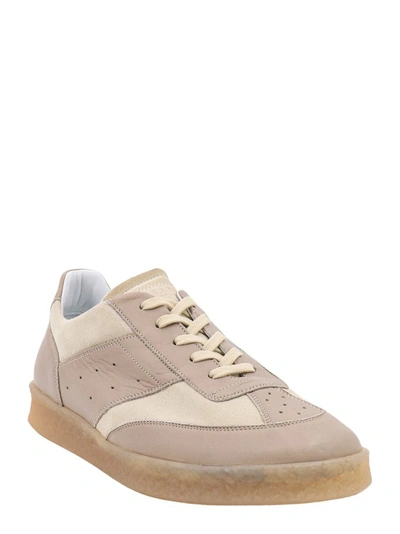 Shop Mm6 Maison Margiela Leather Sneakers With Suede Inserts In Neutrals