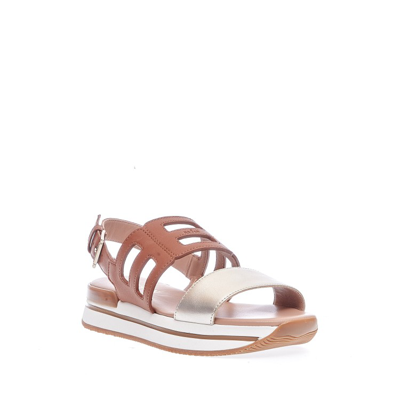 Shop Hogan H222 Sandals In Tan Leather In Brown