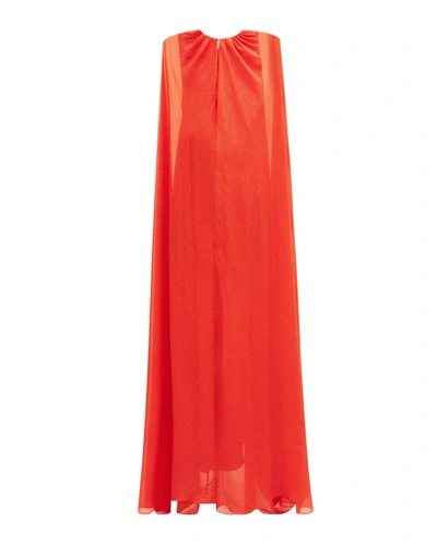 Shop Gemy Maalouf Cape-like Sleeves Coral Dress - Long Dresses In Orange