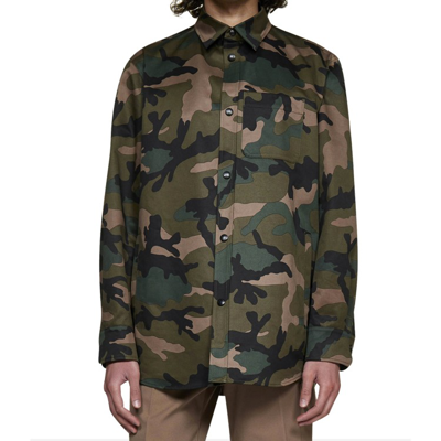 Shop Valentino Camouflage Print Shirt In Green