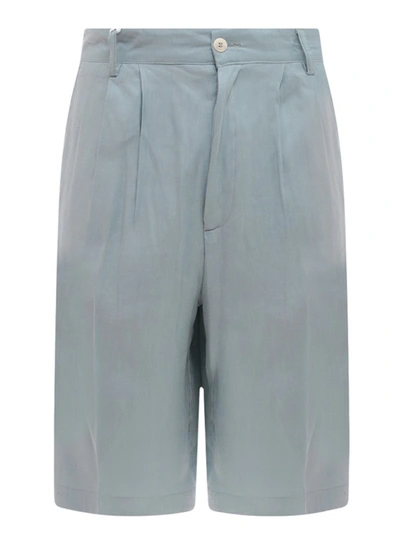 Shop Costumein Linen And Cotton Bermuda Shorts In Blue